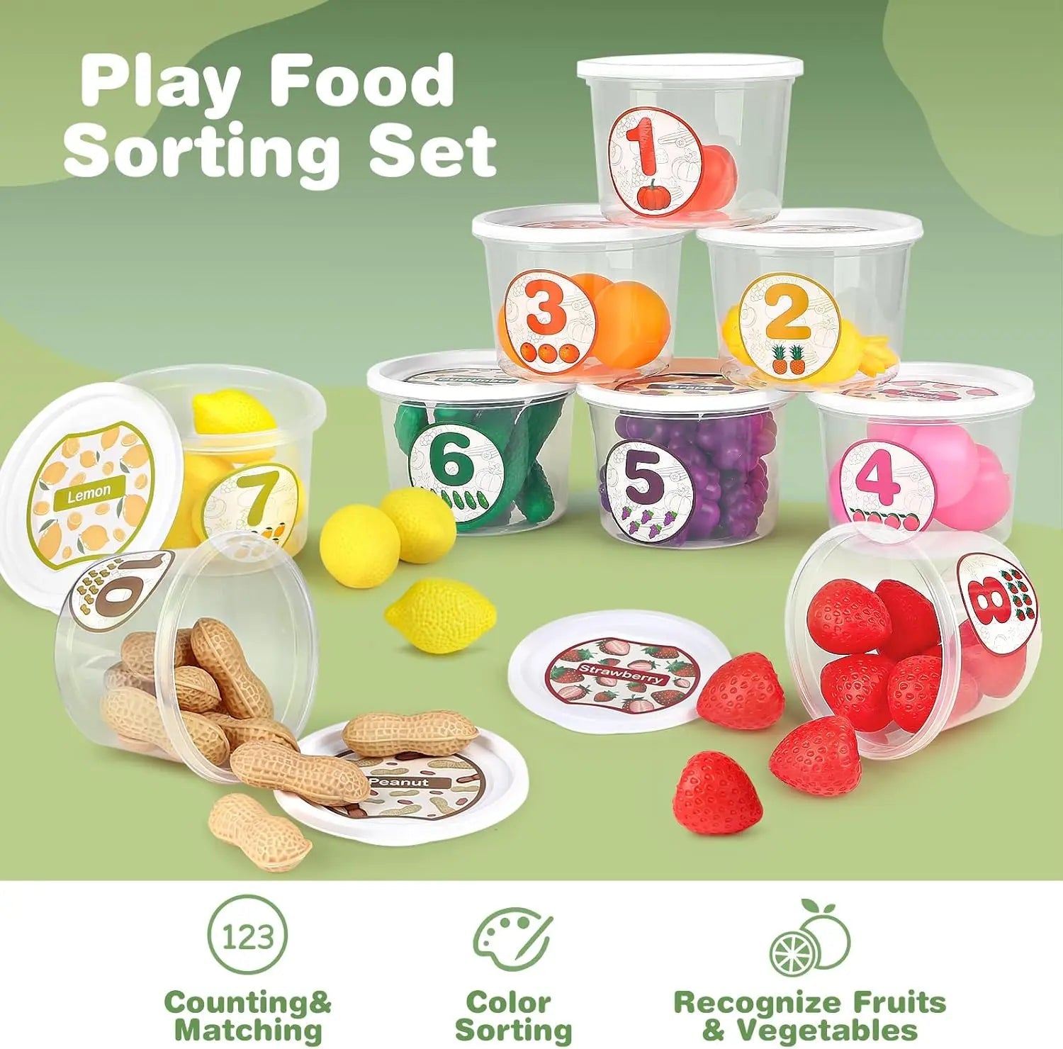 Juguete Montessori de clasificación de colores para niños | Set educativo de comida de juguete