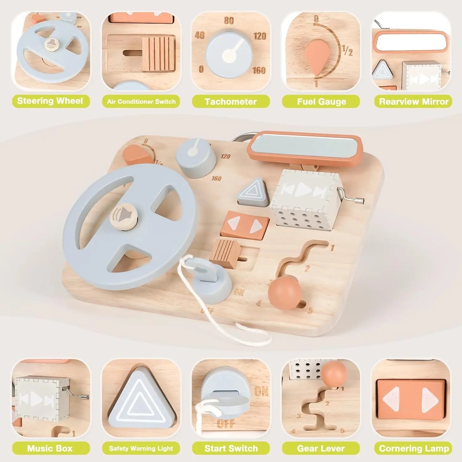 Fidtoy Montessori Busy Board Wooden Car Dashboard Toy for Toddlers Travel Sensory Activity Board