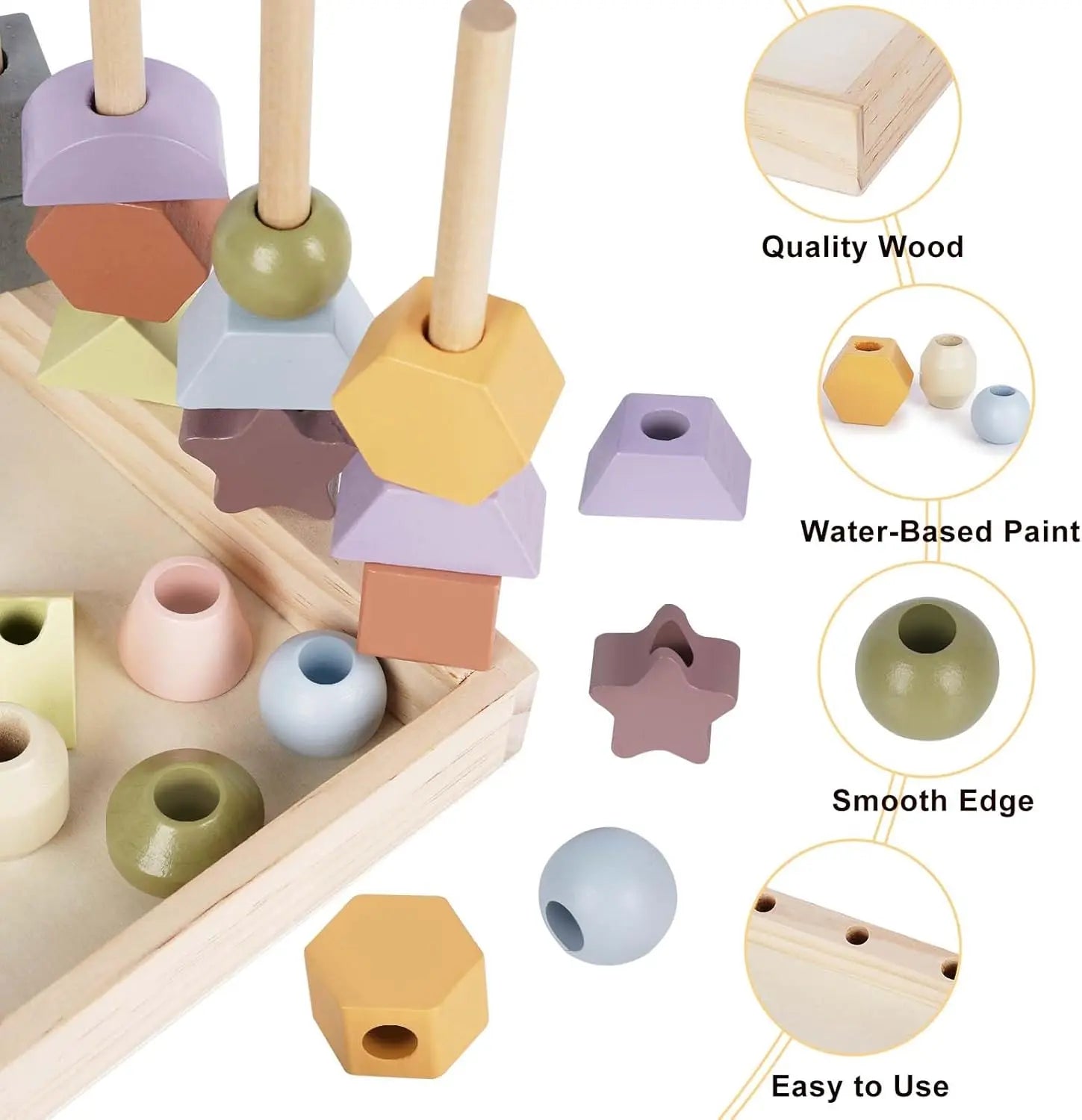 Jouet en bois Fidtoy pour tout-petits - Formes et couleurs assorties, empilage et enfilage - Jouet éducatif