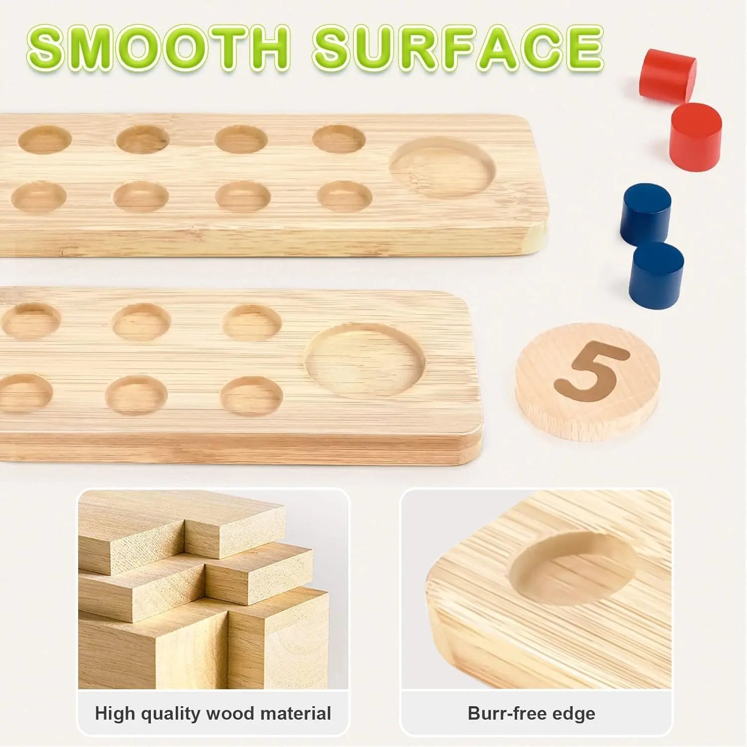Fidtoy Juguete de Matemáticas de Madera para Niños Pequeños, Set de Aprendizaje de Conteo, Suma y Resta con Clavijas y Números