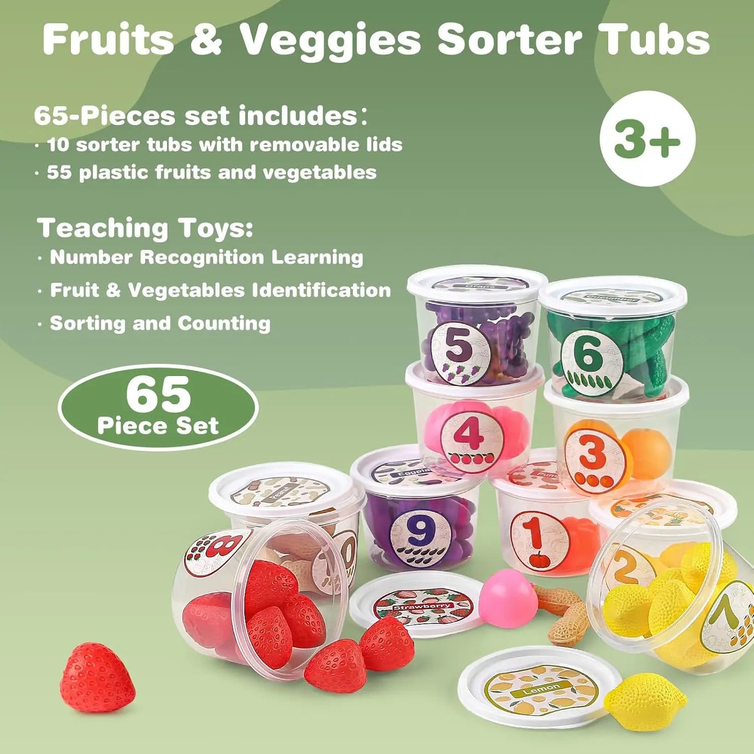 Juguete Montessori de clasificación de colores para niños | Set educativo de comida de juguete
