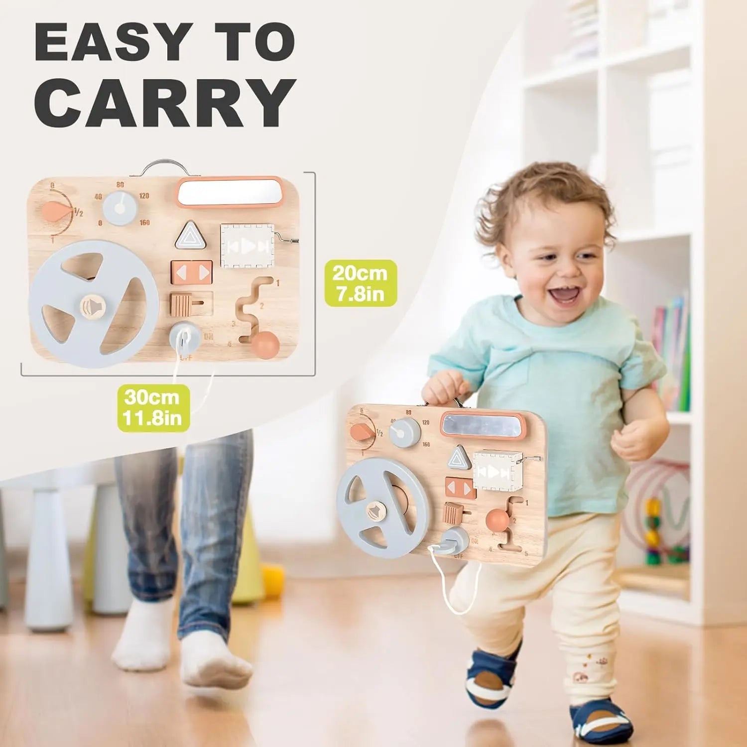 Fidtoy Montessori Tableau d'activités en bois pour tableau de bord de voiture, jouet sensoriel de voyage pour tout-petits