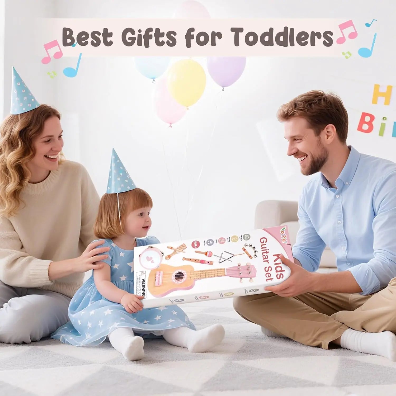 Fidtoy Wooden Music Toy Set for Toddlers Ukulele Instrument Set Musical Learning Toys