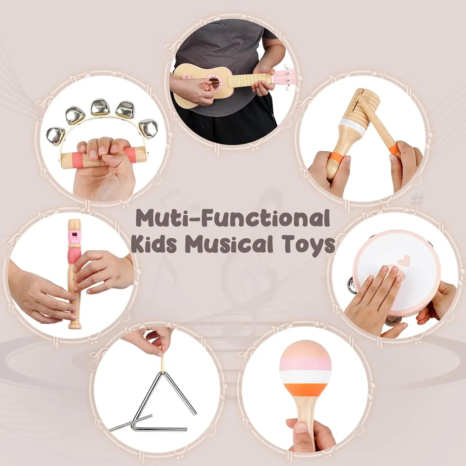 Fidtoy Wooden Music Toy Set for Toddlers Ukulele Instrument Set Musical Learning Toys