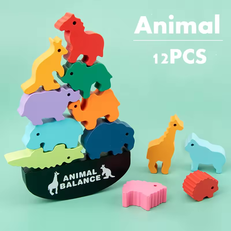 Fidtoy Montessori Wooden Balance Blocks for Kids Ages 3-12 – Dinosaur & Animal Stacking Toy for Educational Play