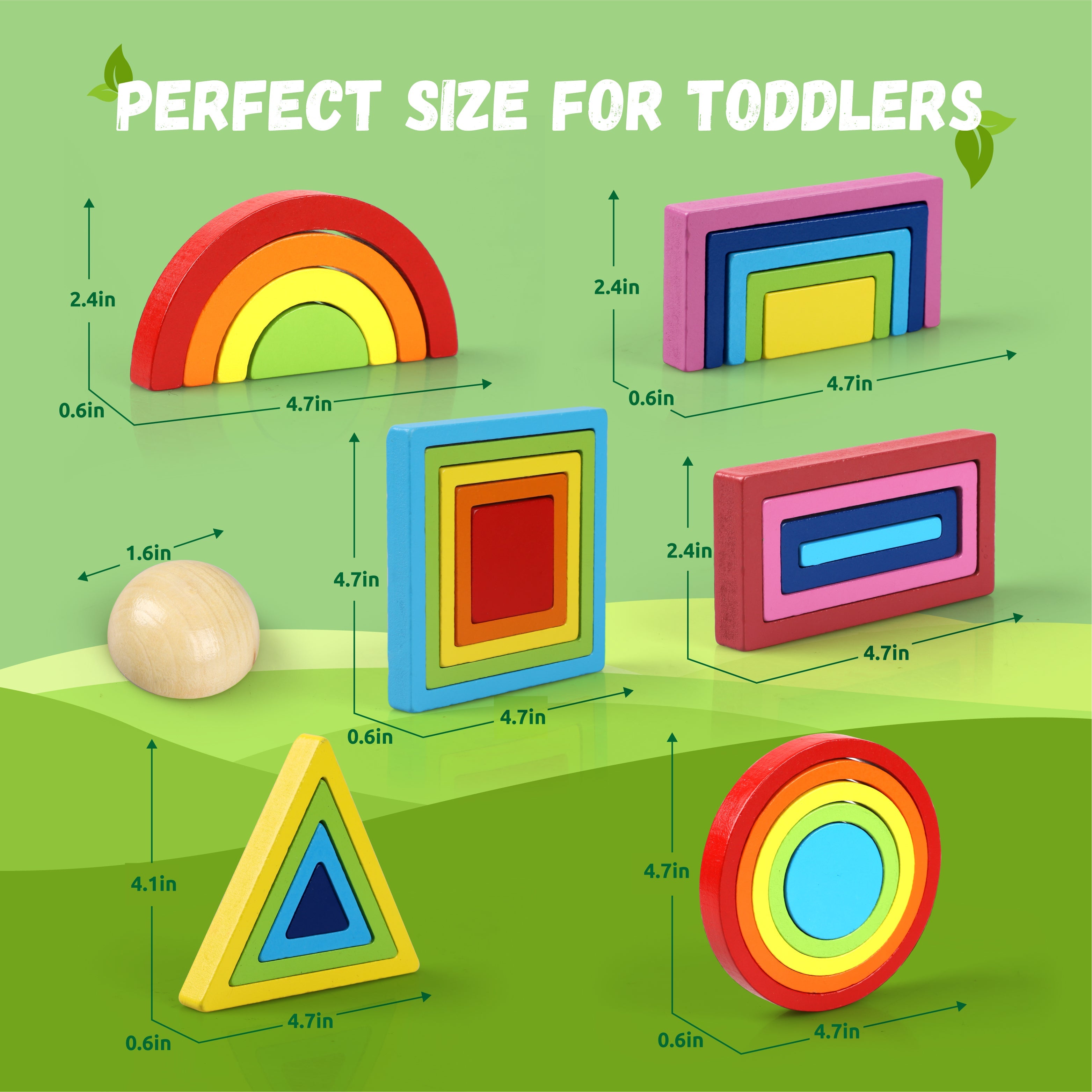Fidtoy Wooden Rainbow Stacking Block Set for Toddlers 1-5
