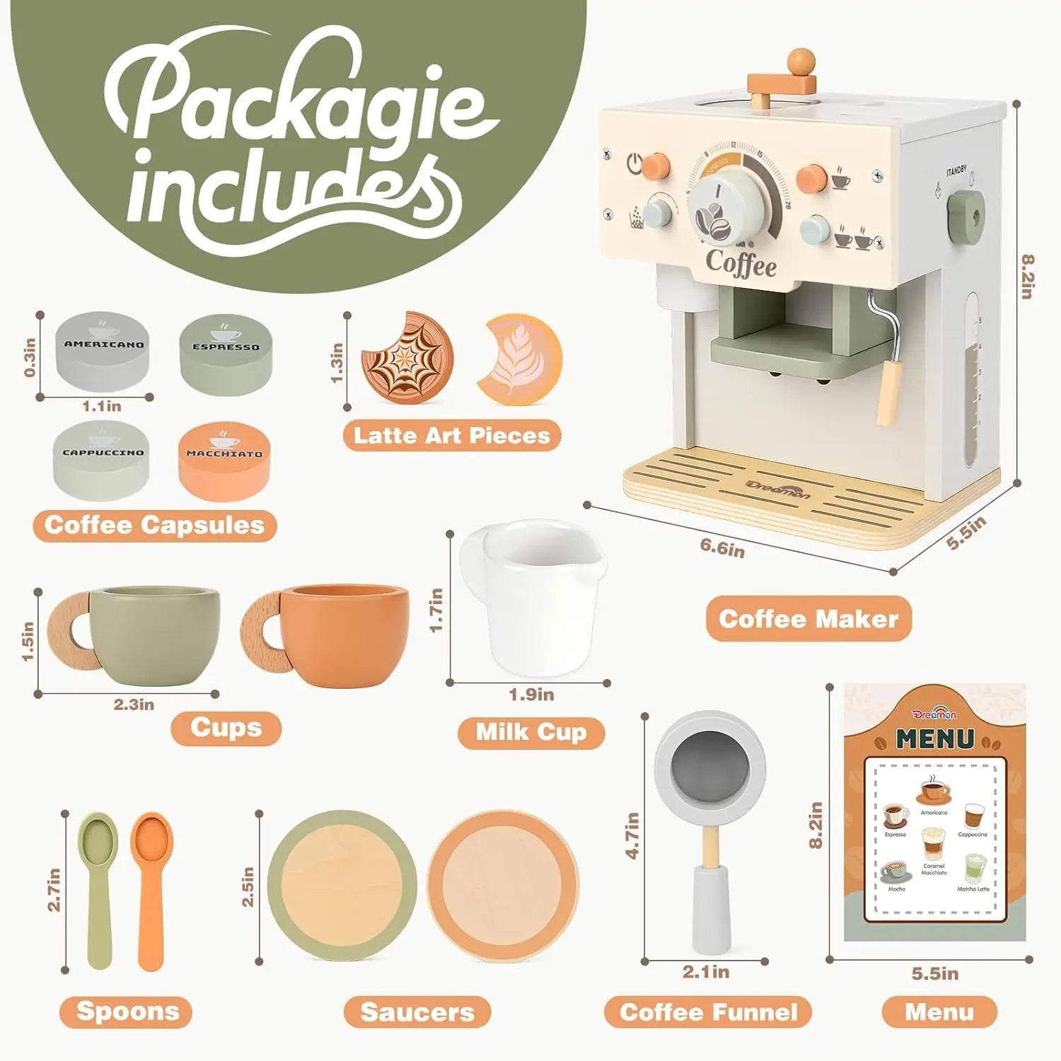 Wooden Toy Coffee Maker Playset for Kids