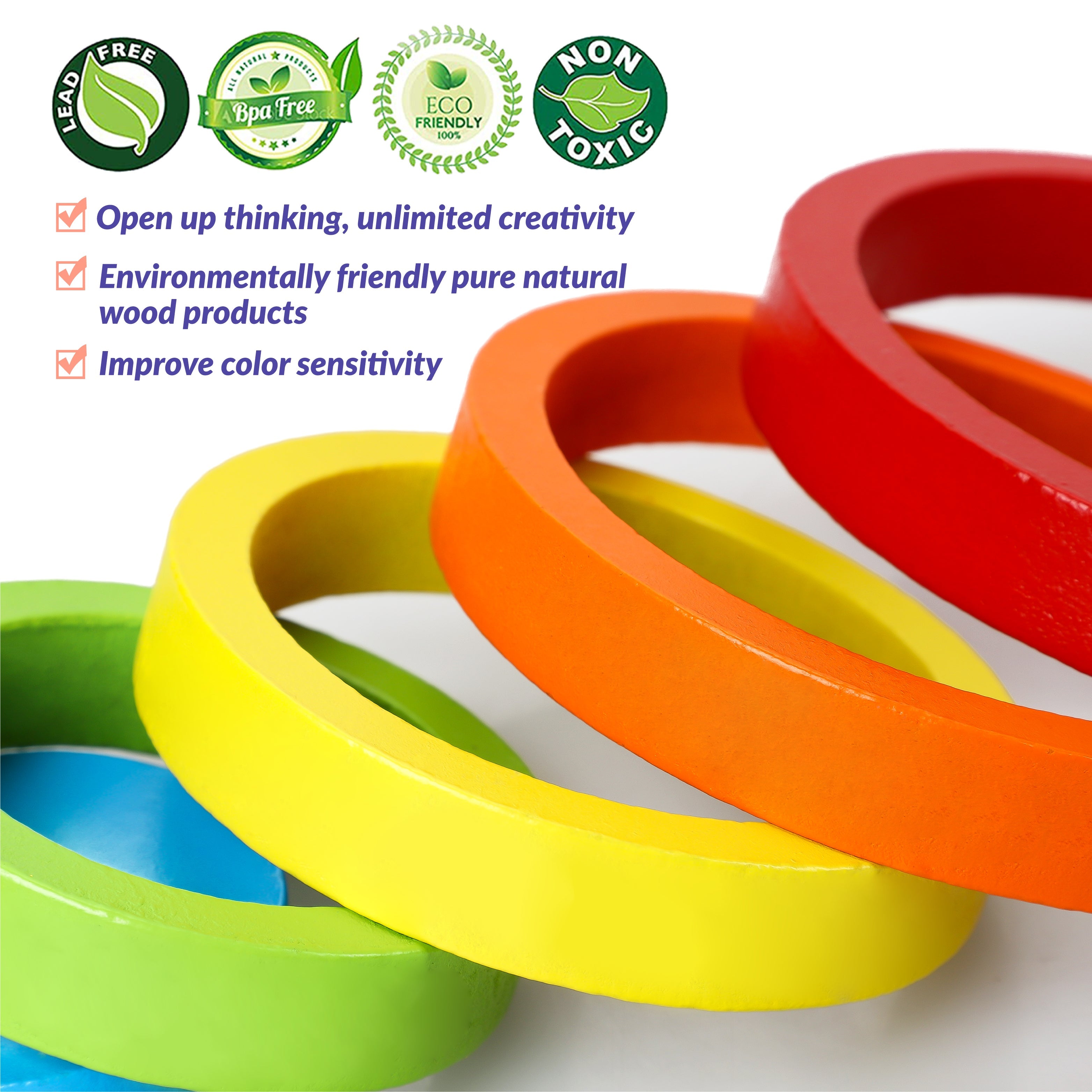 Fidtoy Wooden Rainbow Stacking Block Set for Toddlers 1-5