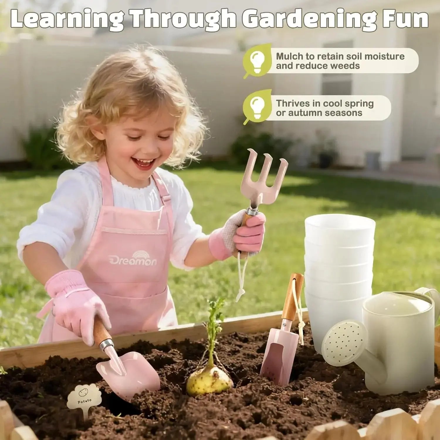 Juego de herramientas de jardinería para niños para jugar al aire libre