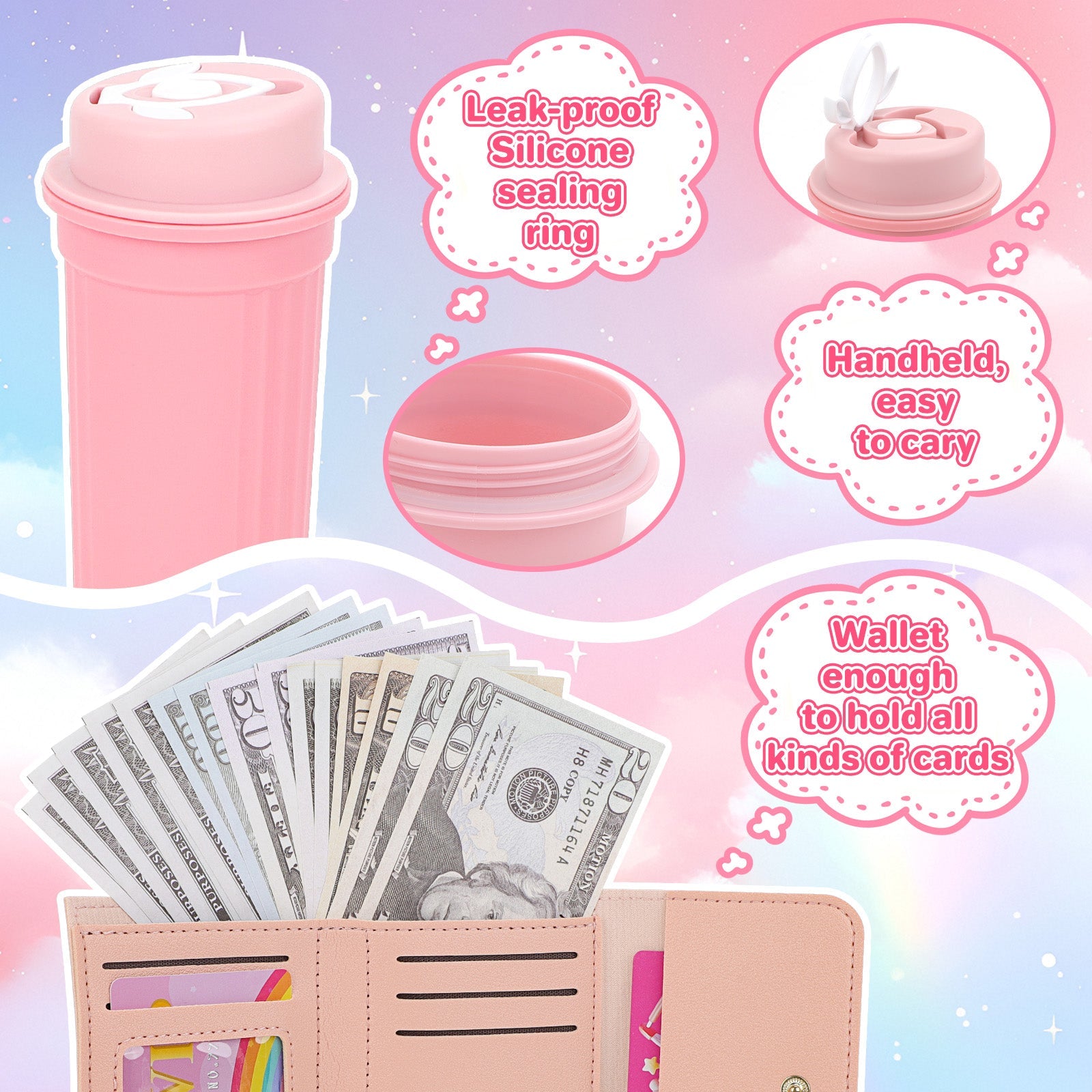 Kids Pretend Play Purse Set with Accessories – Girls Role Play Handbag Toy with Play Smartphone, Wallet, Fake Cash, Cards, Watch, Makeup, Hairbrush & Travel Cup – Educational Princess Dress Up Gifts for Girls Ages 3+