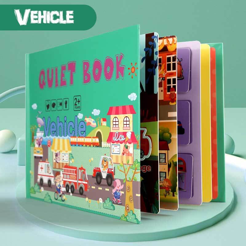 Fidtoy Montessori Livre d'éveil silencieux pour tout-petits | Livre d'activités éducatif et interactif pour apprendre les chiffres, les animaux, les légumes et la circulation routière