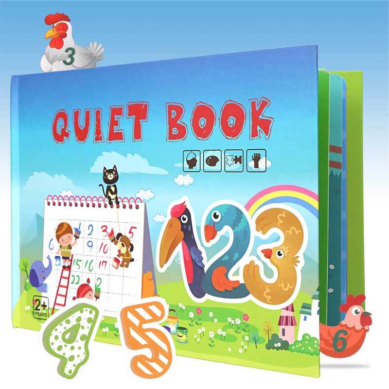 Fidtoy Montessori Livre d'éveil silencieux pour tout-petits | Livre d'activités éducatif et interactif pour apprendre les chiffres, les animaux, les légumes et la circulation routière