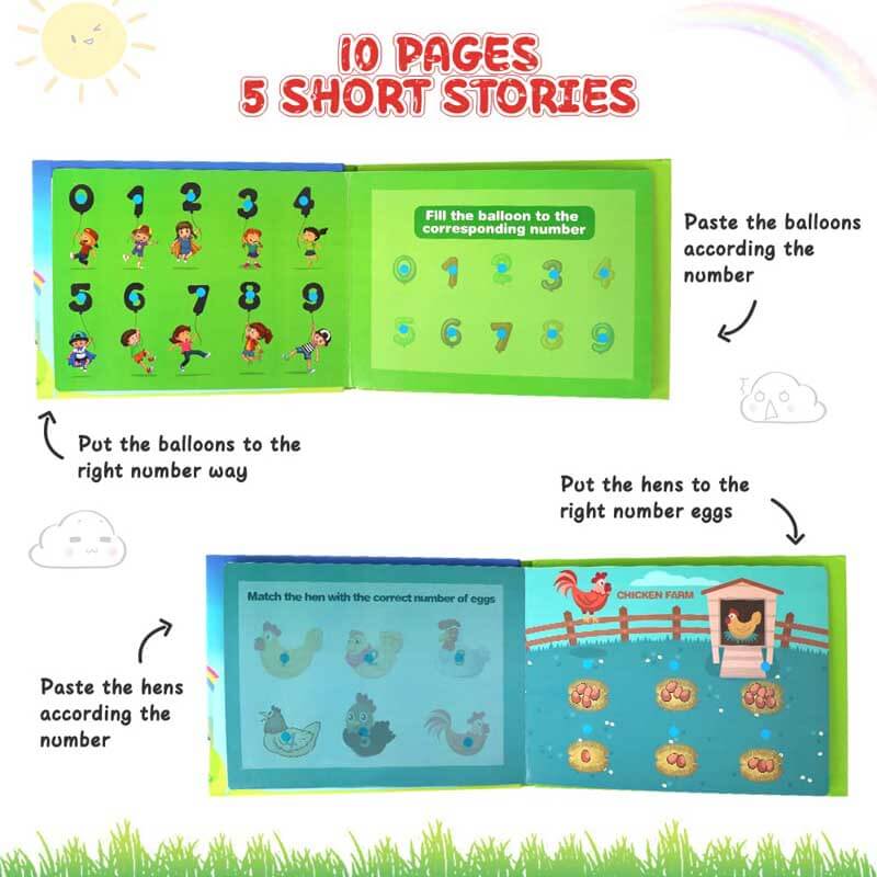 Fidtoy Montessori Livre d'éveil silencieux pour tout-petits | Livre d'activités éducatif et interactif pour apprendre les chiffres, les animaux, les légumes et la circulation routière