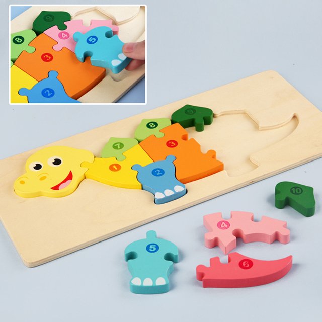 Fidtoy 3D Wooden Dinosaur Puzzle Board, Wooden Animal Board for Toddlers, Preschool Dino Matching Puzzle, Fine Motor and Color Recognition Toy Ages 2-6