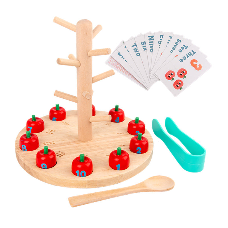 Fidtoy Montessori Wooden Apple Picking Game – Educational Counting & Math Toy for Kids Ages 4-6