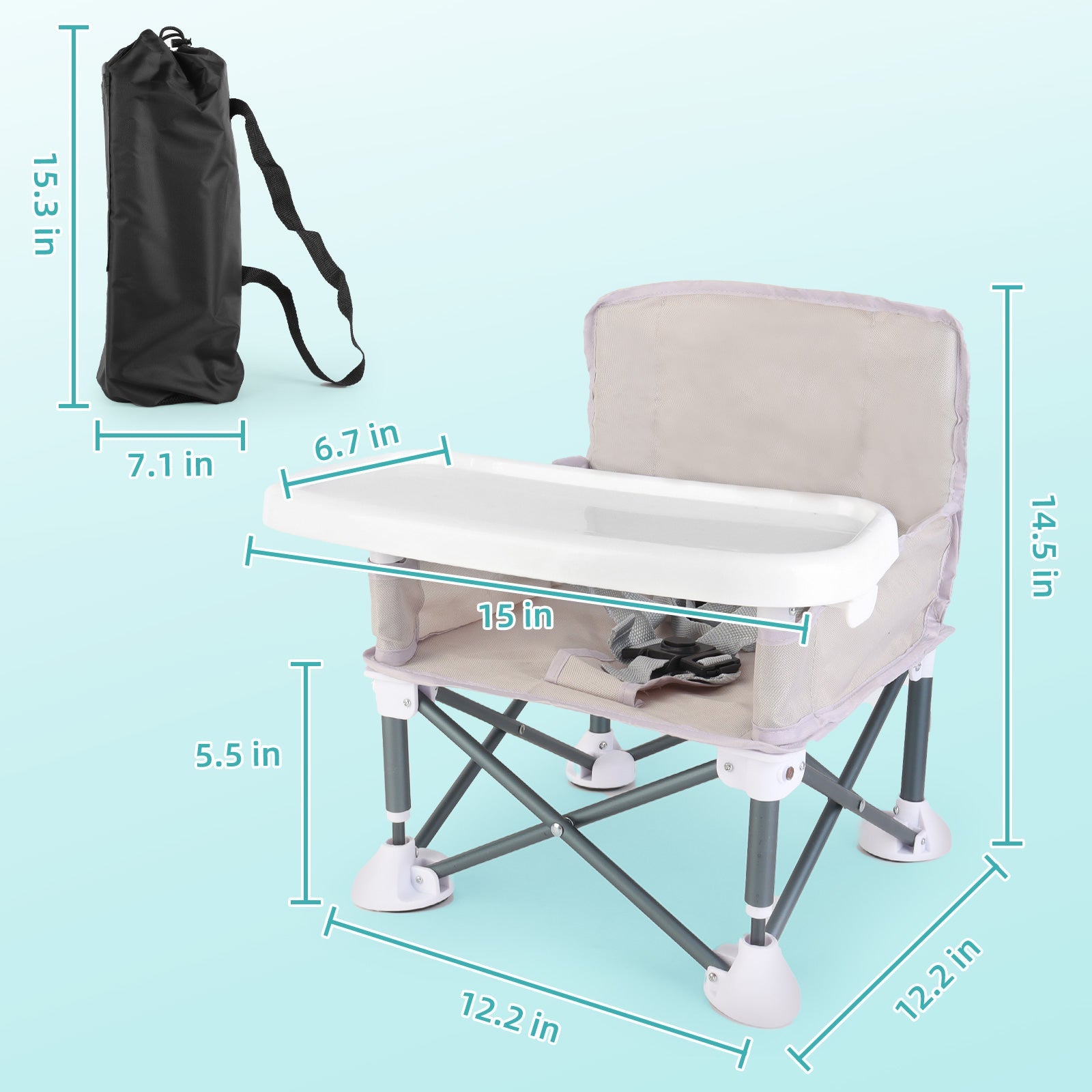 Travel-Friendly Baby Booster Seat -Portable Folding Chair with High Stability and Non-Slip Pads, ideal for Beach Outings, Outdoor Adventures, and Mealtime. Lightweight and Compact Design for Infants and Toddlers