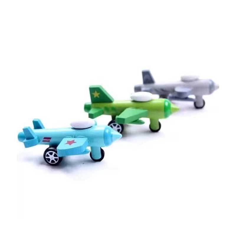 Fidtoy – Ensemble d'avions et de véhicules en bois à faire rouler | Jouet à pousser et à faire rouler pour tout-petits