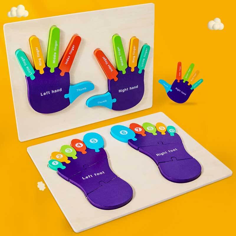 Fidtoy Montessori Hand Puzzle Toy for Toddlers Finger Learning Wooden Puzzle Early Learning Toy Fine Motor Skills Development for Kids Home Play