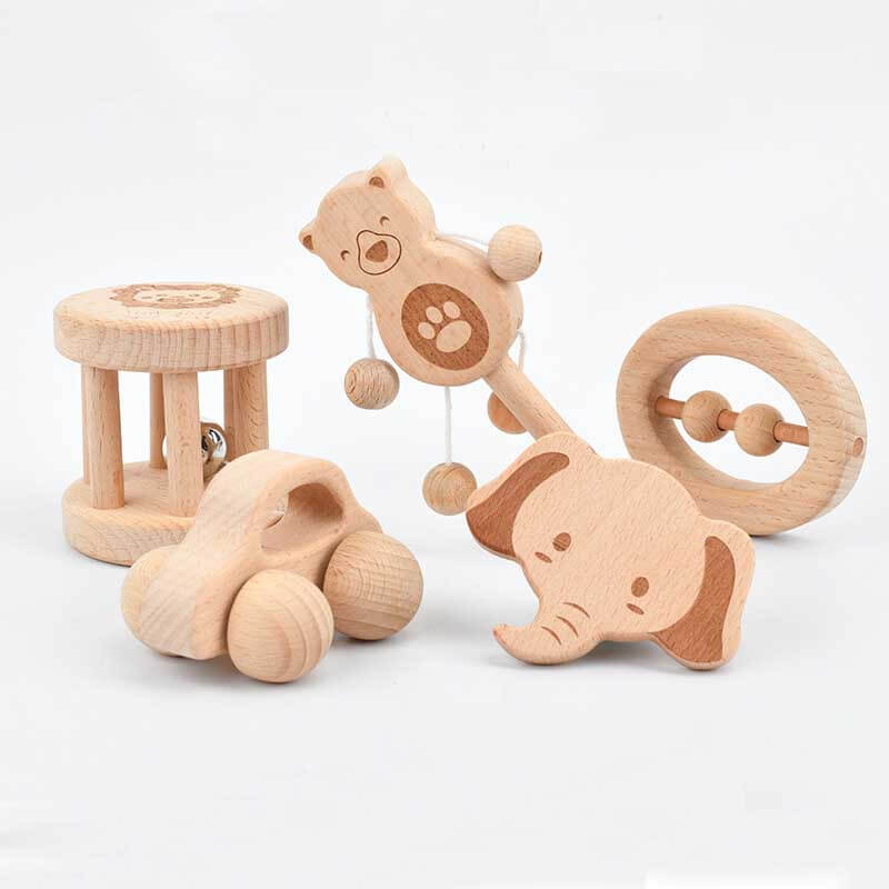 Juego de sonajeros y mordedores de madera Fidtoy para bebés – Desarrollo sensorial y motriz Montessori