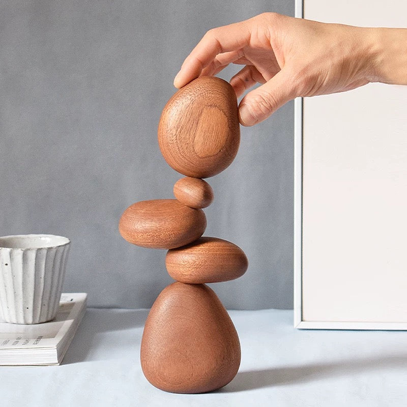 Balance Magnetic Wooden Stones – Handcrafted Solid Wood Balancing Sculpture