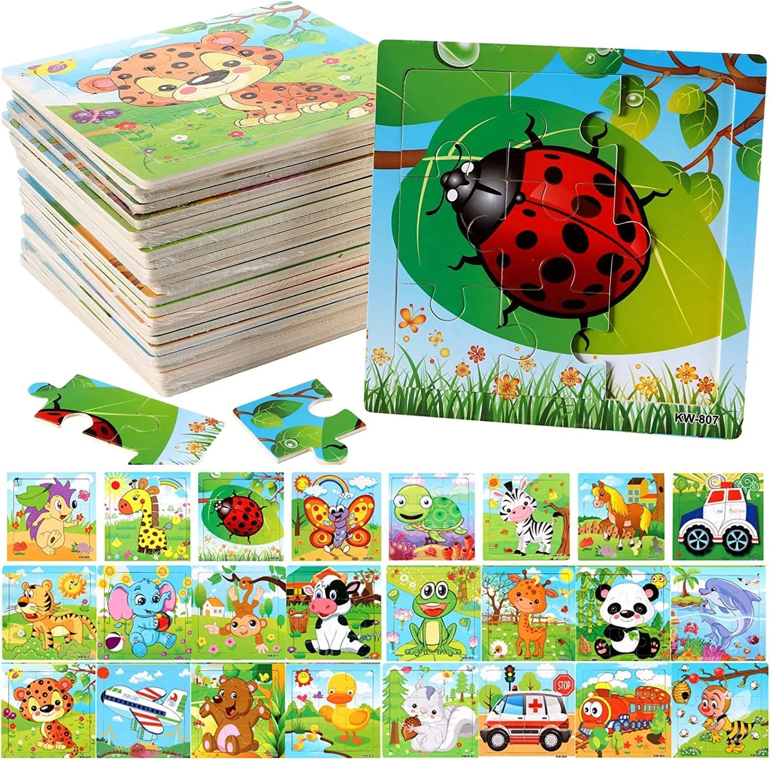 🐯 Wildlife Adventure: 24-Pack Wooden Animal & Transport Puzzles! 🧩✨