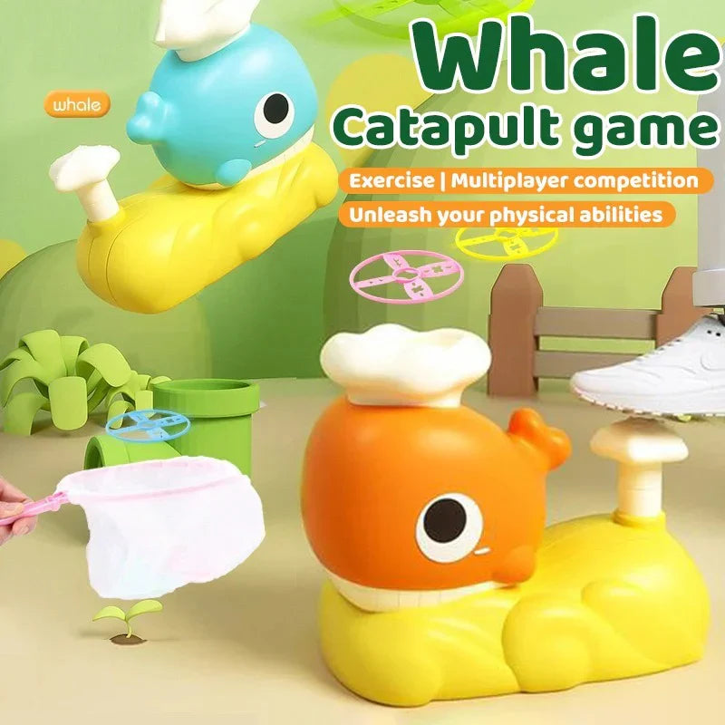 Fidtoy Whale Flying Disc Launcher Toy with Catch Nets