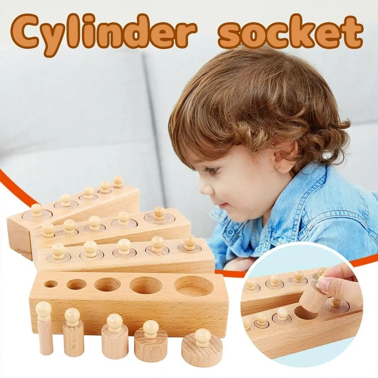 4in1 Montessori Wooden Knobbed Cylinder Socket - 085