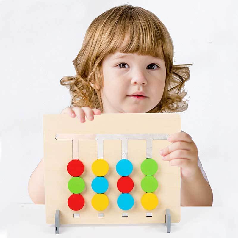 Fidtoy Double-Sided Wooden Puzzle Board for Toddlers | Montessori Logic & Color Matching Educational Toy