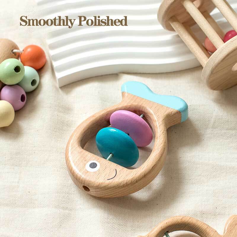 Fidtoy Toddler Sensory Rattles Gift Set | Fish, Rolling, Stay-Put & Dog Rattles for Baby Development