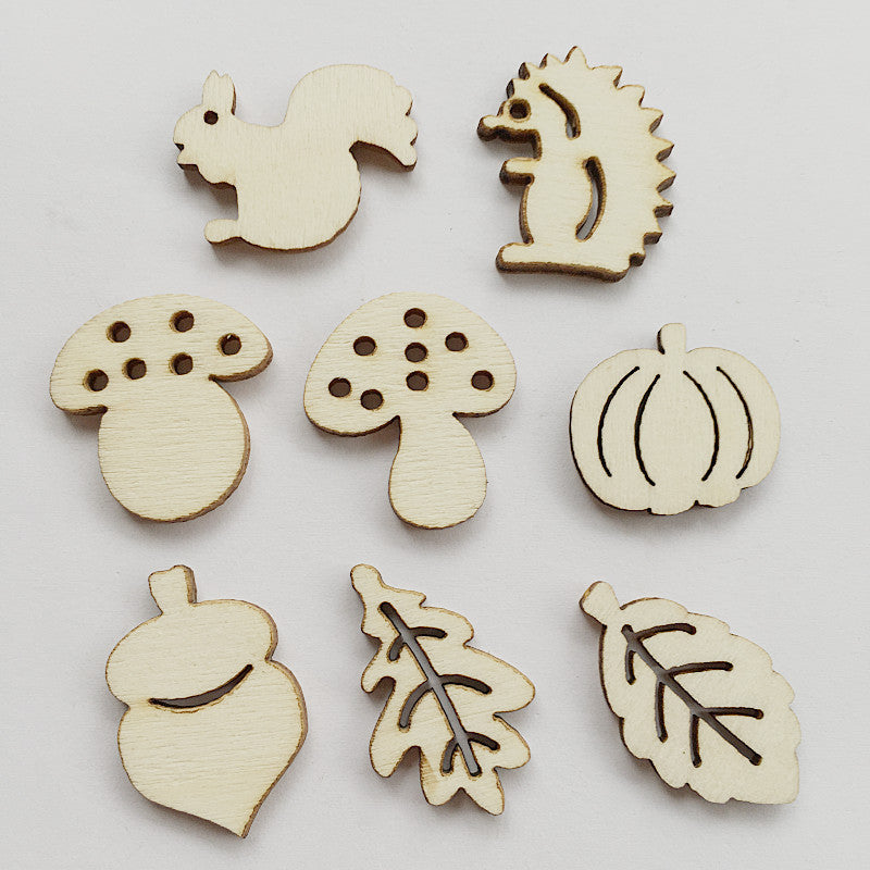 50-100 Pieces Wooden Animal Flower Shape Pieces Art Craft Chips Toys Natural Nature DIY Loose Parts