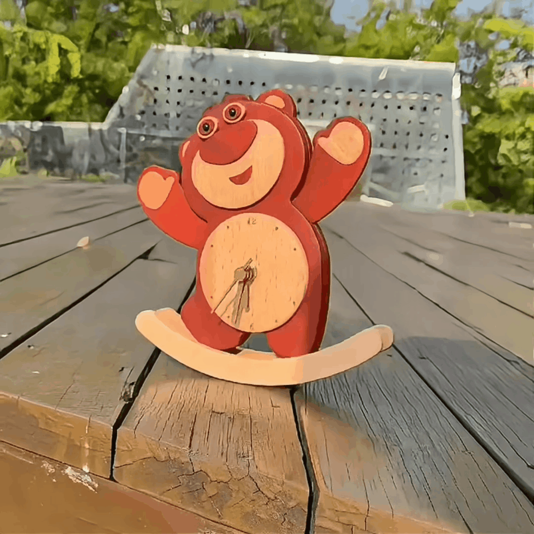 Disney Lotso Wooden Rocking Clock – Handmade Solid Wood Timepiece with Swinging Motion