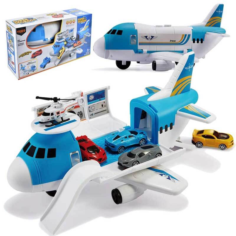 Fidtoy Cargo Airplane Transport Toy Set with Cars Helicopter
