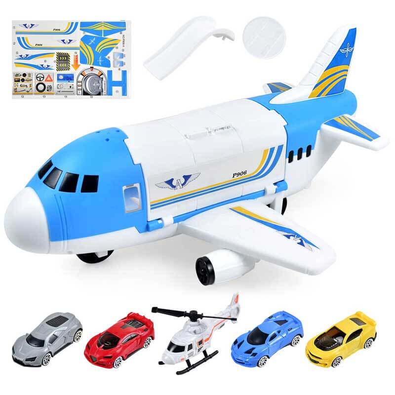 Fidtoy Cargo Airplane Transport Toy Set with Cars Helicopter