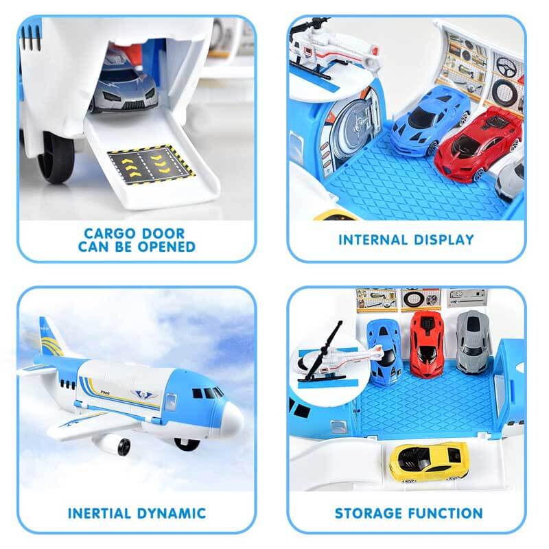 Fidtoy Cargo Airplane Transport Toy Set with Cars Helicopter