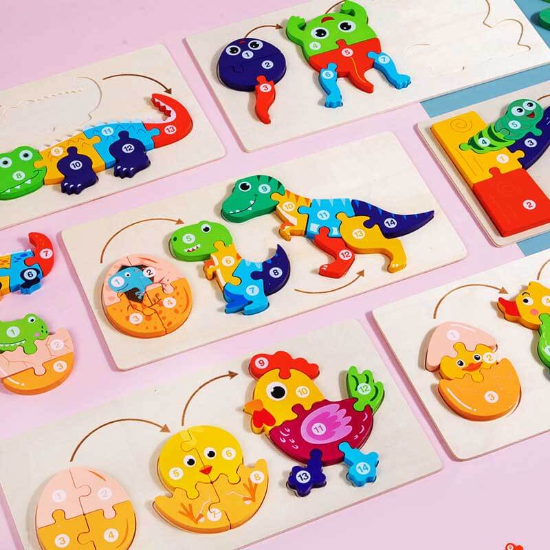 Fidtoy Wooden Animal Puzzle Set – Animal Shapes Toddler Learning Toy