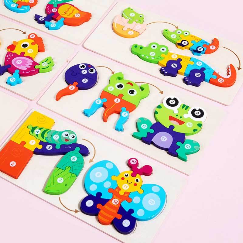 Fidtoy Wooden Animal Puzzle Set – Animal Shapes Toddler Learning Toy
