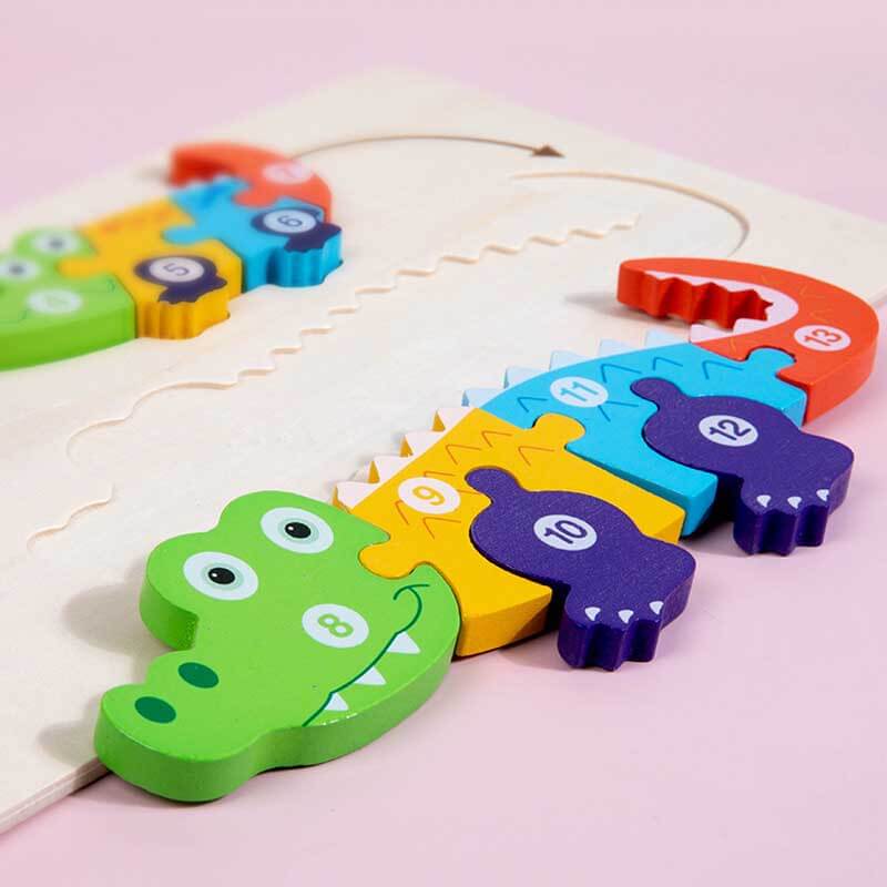 Fidtoy Wooden Animal Puzzle Set – Animal Shapes Toddler Learning Toy