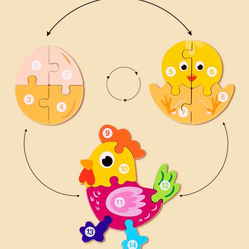 Fidtoy Wooden Animal Puzzle Set – Animal Shapes Toddler Learning Toy