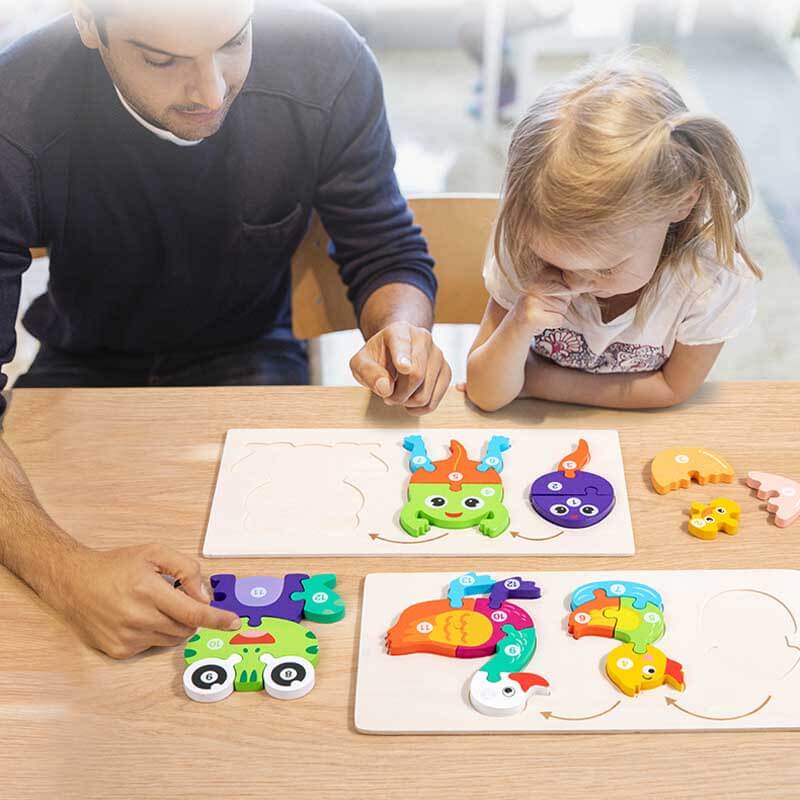 Fidtoy Wooden Animal Puzzle Set – Animal Shapes Toddler Learning Toy