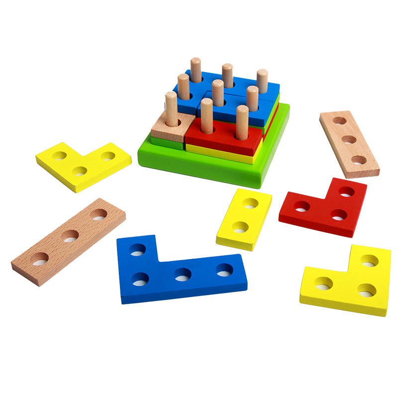 Wooden Colourful Geometric Shape Stacker Puzzle