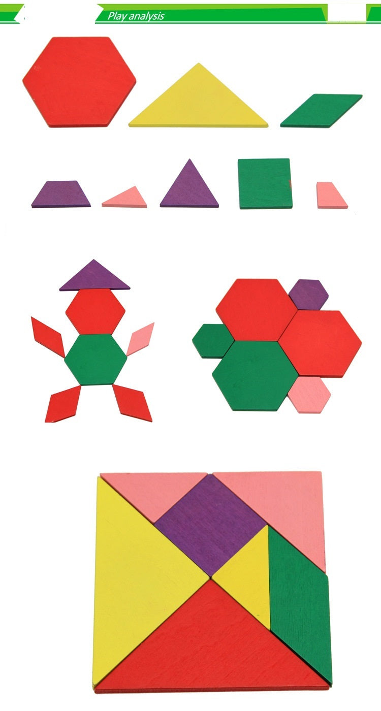 Montessori Wood Geometric Pattern Blocks Set of 52 piece