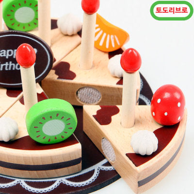 Wooden Birthday Cake with Candles Play Set