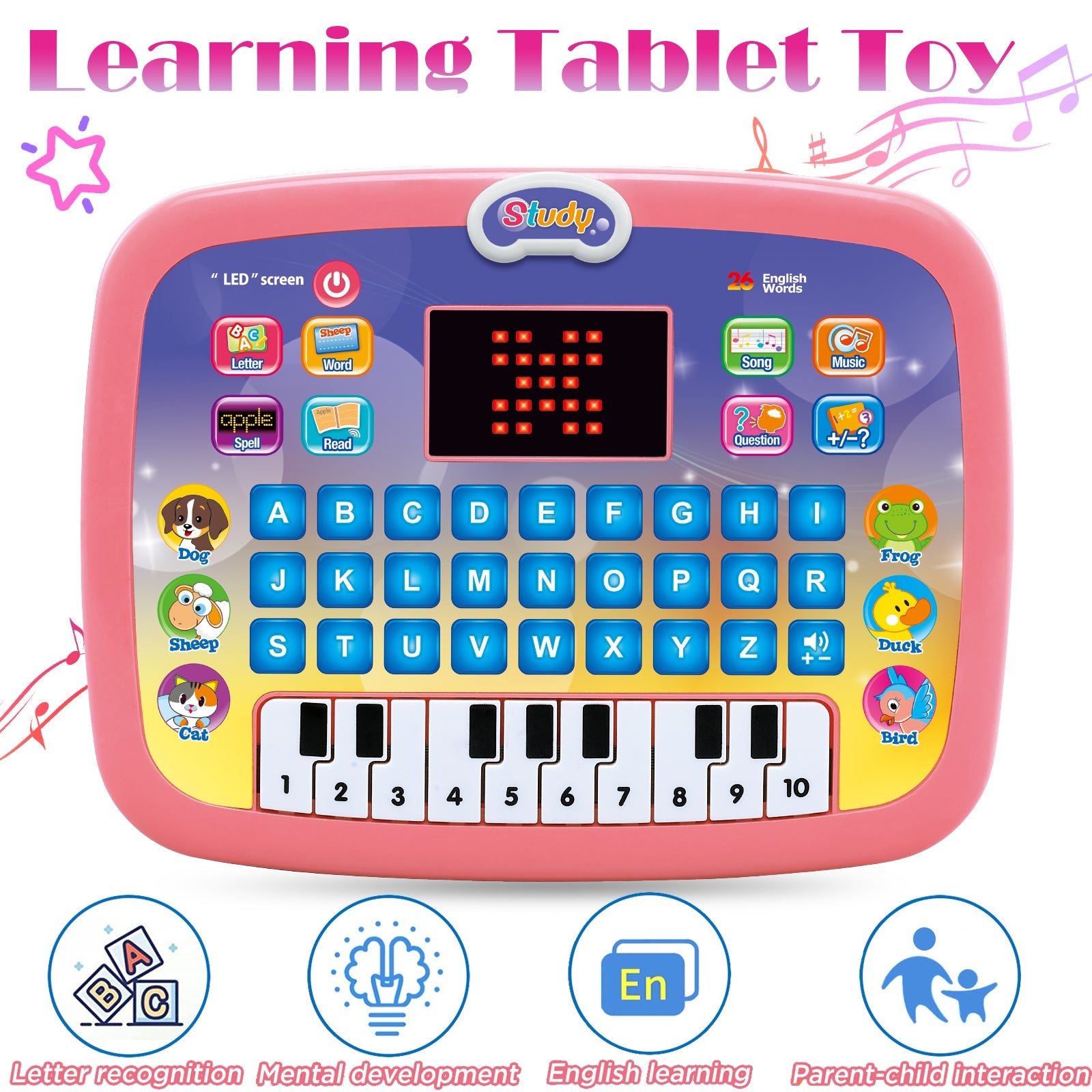 Early Learning Educational Toy Tablet Multi-Function Musical Touch Pad Activity Computer with Sound and Light for Kids Great Gift