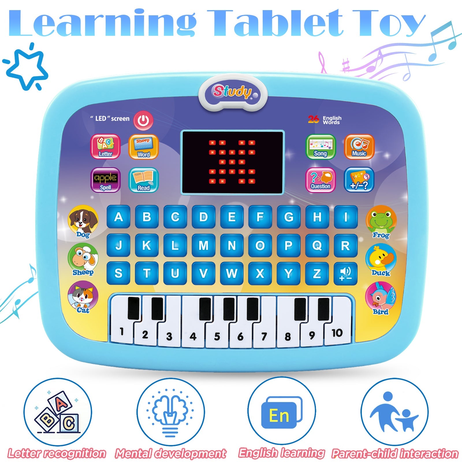 Toddler Tablet Early Learning Educational Toy Multi-Function Musical Touch Pad Activity Computer with Sound and Light for Kids