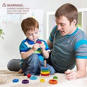 Fidtoy Wooden Rainbow Stacking Ring Tower for Toddlers Montessori Learning Toy for Quiet Time Home Play Color Sorting Fine Motor Skill Development Educational Toy