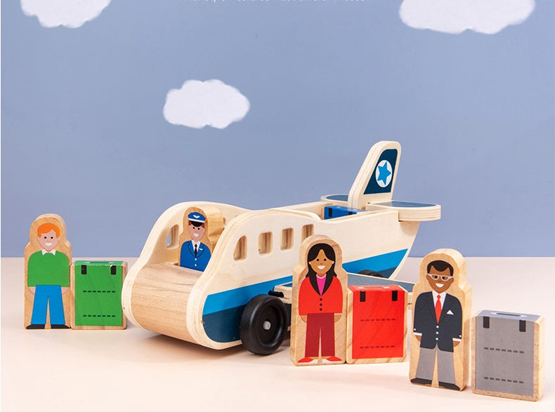 Wooden Airplane with People Kids Plane Toy