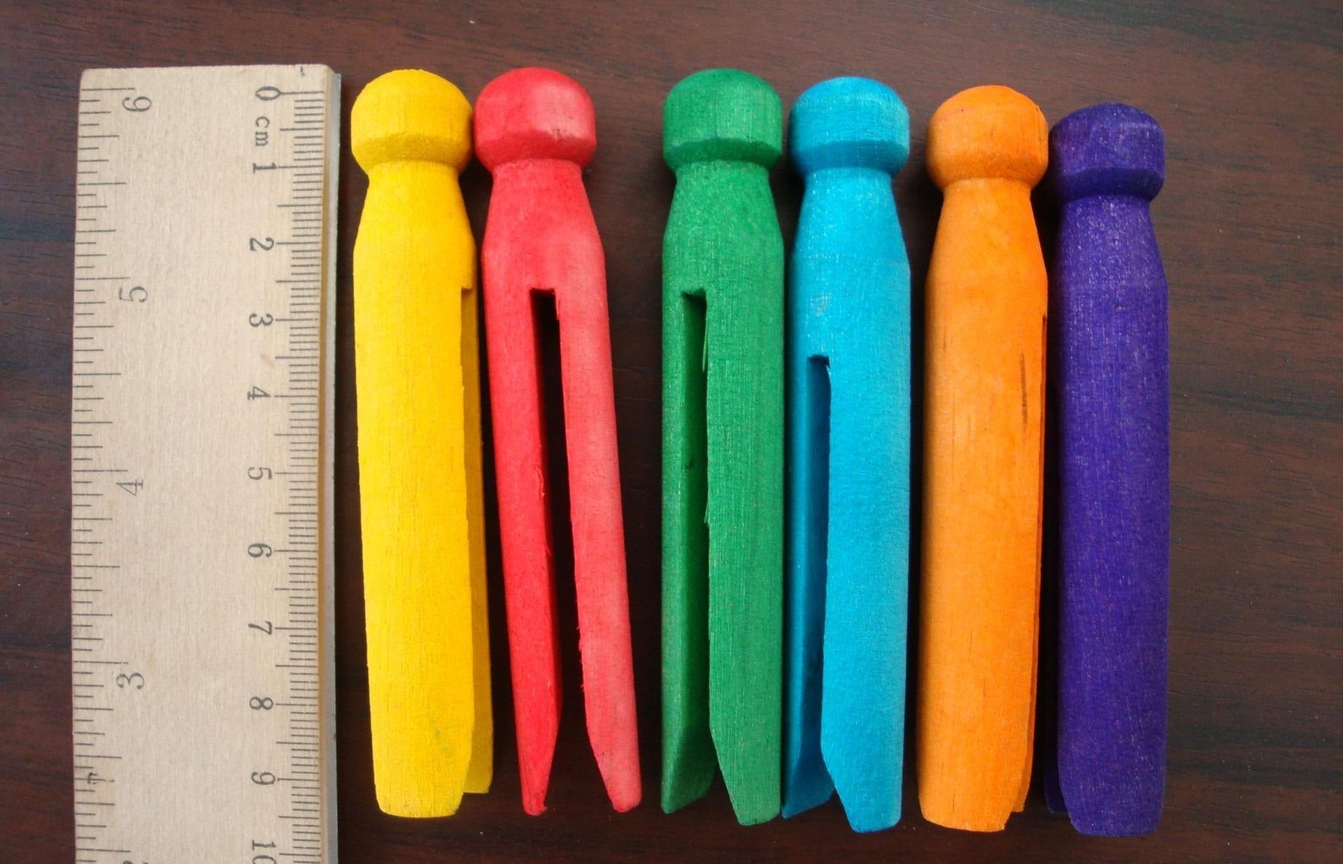 12 Piece Natural Wooden Clothesline Dolly Pegs Loose Parts Toy