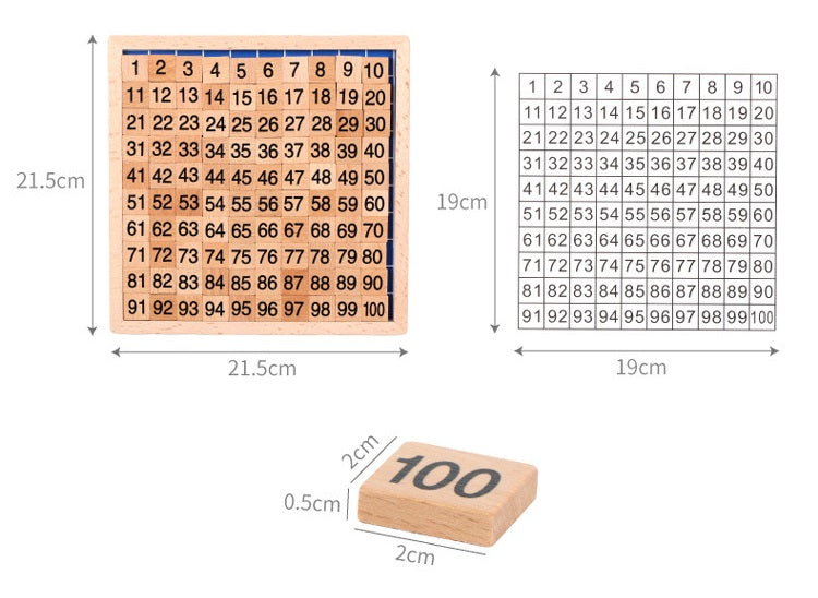 Wooden 100s Number Chart Grid Learning 1 to 100 Counting Square Board Hundreds Montessori Math
