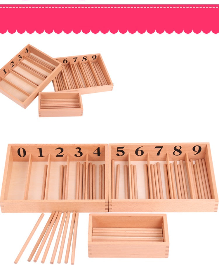 Large Montessori Spindle Box Counting Sticks Rods and Number Tray