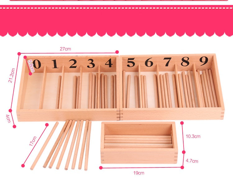 Large Montessori Spindle Box Counting Sticks Rods and Number Tray